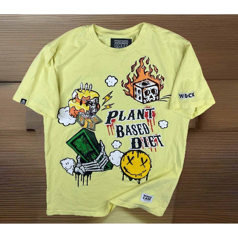 Wedding Cake‎ T-Shirt Plant Base Diet Graphic Tee Wake Bake And Cake Men Sz S